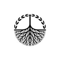 Minimalist Tree Roots Leaf Circle. vector
