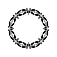 Elegant Circular Floral Frame, Black and White. vector
