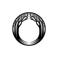 Minimalist Circle Tree , Black Silhouette, Nature Element. vector