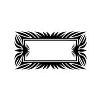 Black White Ornamental Rectangular Frame, Floral Border, Minimalist. vector