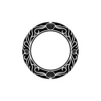 Elegant Black White Seashell Circle Frame, Minimalist. vector