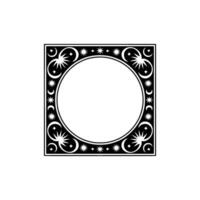 Celestial Frame Black and White Circular Square. vector