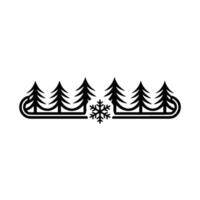 Minimalist Christmas Scene Trees, Sleigh, Snowflake. vector