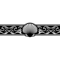 Elegant Seashell Ornament in Black White, Border. vector