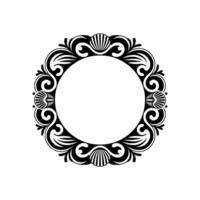 Elegant Circular Frame with Shell Motifs in Black and White. vector