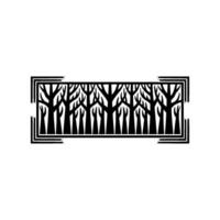 Silhouetted Trees in Geometric Border, Minimalist Black and White. vector