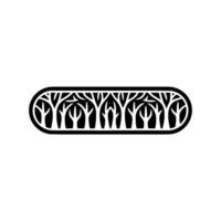 Black and White Forest Silhouette in Oval Frame. vector