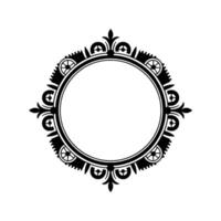Decorative Black Circle Frame with Ornate Details on White Background. vector