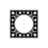 Black White Celestial Frame with Blank Circle Center. vector