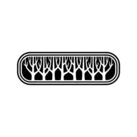 Minimalist Black and White Forest Silhouette in Oval Frame. vector