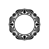 Elegant Black White Circular Frame with Seashell Accents. vector