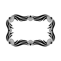 Elegant Sea Shell Frame Black on White, Art Nouveau Style. vector