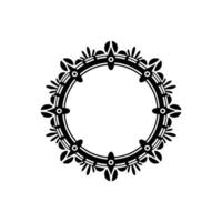 Decorative Black and White Circular Frame, Minimalist Floral. vector