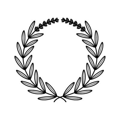 Minimalist Black and White Laurel Wreath Illustration.