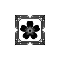 Elegant Black Sakura Flower Emblem in Geometric Frame. vector