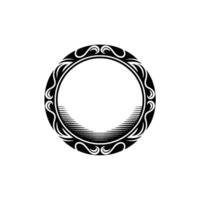 Elegant Black Circular Frame with Decorative Engravings on White Background. vector