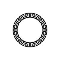 Geometric Black Greek Key Circle Frame on White Background. vector