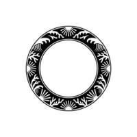 Black White Coastal Circle Frame with Wave and Shell Motifs. vector