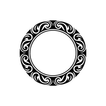 Elegant Black Scrollwork Circle Frame on White Background. vector