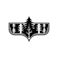 Minimalist Forest Pine Trees in a Decorative Badge, Black White. vector