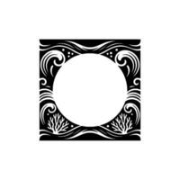Decorative Black White Circle Frame with Seafoam Coral Elements. vector