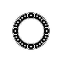 Celestial Circle Geometric Ornament with Crescent Moons and Stars. vector