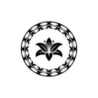 Elegant Lily Flower Emblem with Decorative Circle on White. vector