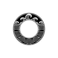 Elegant Circular Wave Motif - Black and White Element. vector