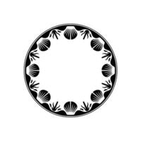 Elegant Seashell Circle Frame, Minimalist , Black White. vector