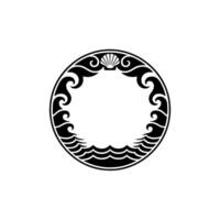 Elegant Sea-Themed Circular Frame, Illustration, Minimalist. vector