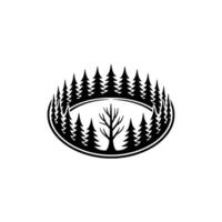Minimalist Forest Evergreen Ring Surrounding Winter Tree. vector