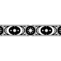 Celestial Border Moon Star Pattern in Black White. vector