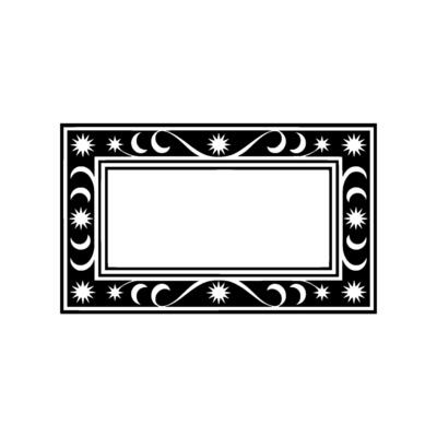 Elegant Celestial Label Black Frame with Stars Moons, White Background.
