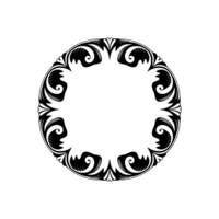 Elegant Black and White Circular Frame with Decorative Swirls. vector