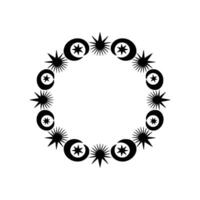 Celestial Circle Black and White Star and Moon. vector