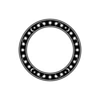 Celestial Circle Frame, Black Stars Crescent Moons, Geometric, Minimalist. vector