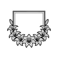 Elegant Lily Frame with Text Space in Black and White. vector