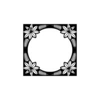 Elegant Floral Frame with Negative Space - Black White Minimalist. vector