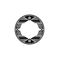 Minimalist Japanese Crest - Floral Pattern in Circle, Black White. vector