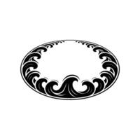 Elegant Wave Pattern Oval Frame Black White Decorative Element. vector