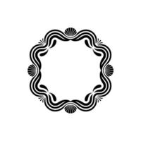 Elegant Black and White Deco Frame with Shell and Wave Motif. vector