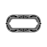 Geometric Deco Oval Frame, Black White on White Background. vector