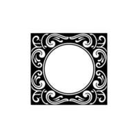 Elegant Ornamental Frame with Circle and Swirls, Minimalist. vector