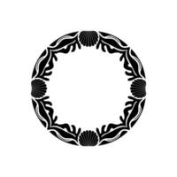Elegant Black Circle Frame with Seashells and Decorative Foliage on White. vector