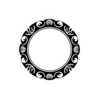 Elegant Black Circular Frame with Seashells and Coral on White. vector