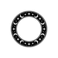 Celestial Circle Frame, Star and Crescent Moon Illustration. vector
