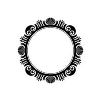 Elegant Black White Circular Frame with Sea-Inspired Ornaments. vector