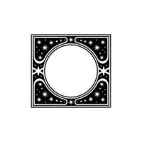 Celestial Frame with Stars Elegant Black White Element. vector