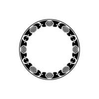 Geometric Seashell Circle Border , Black and White. vector
