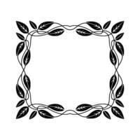 Elegant Black Leafy Frame on Off-White Background. vector